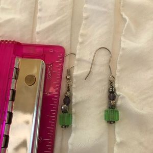 Jewelry - Handmade Green Purple Beaded Dangle Earrings Jewelry - Handmade Green Purple Beaded Dangle Earrings